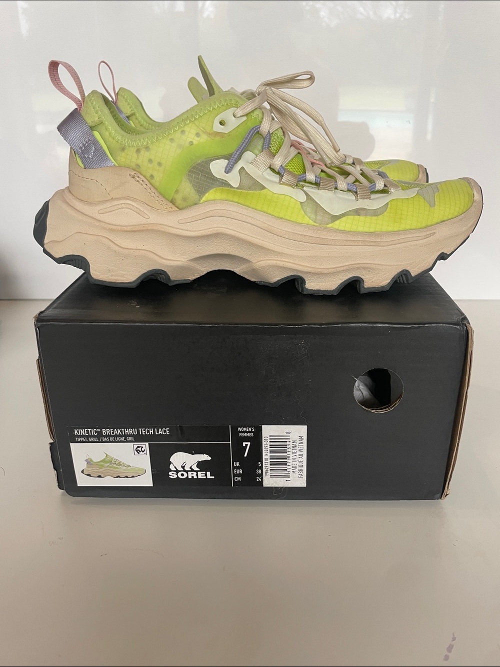 Sorel Women's Kinetic Breakthru  in Neon Yellow and Beige